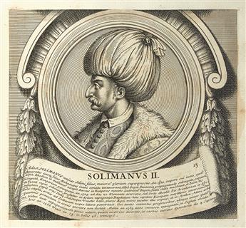 PORTRAITS.  Bound volume containing 4 series of engraved portraits of European and Ottoman rulers.  Rome, 1699-1709